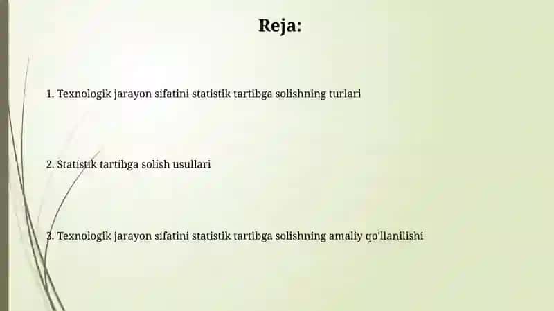 Texnologik jarayon sifatini statistik tartibga solishning turlari va usullari 2