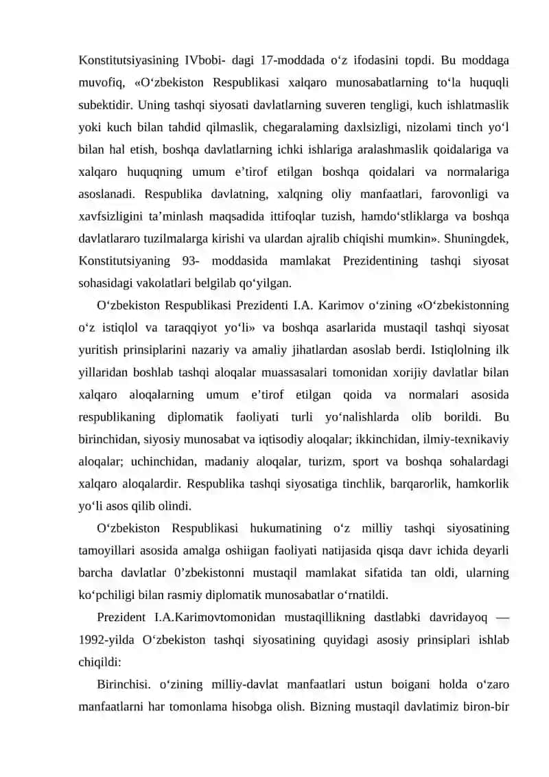 Tashqi siyosat va diplomatik xizmatni shakllantirish borasida amalga oshirilgan ishlar 2