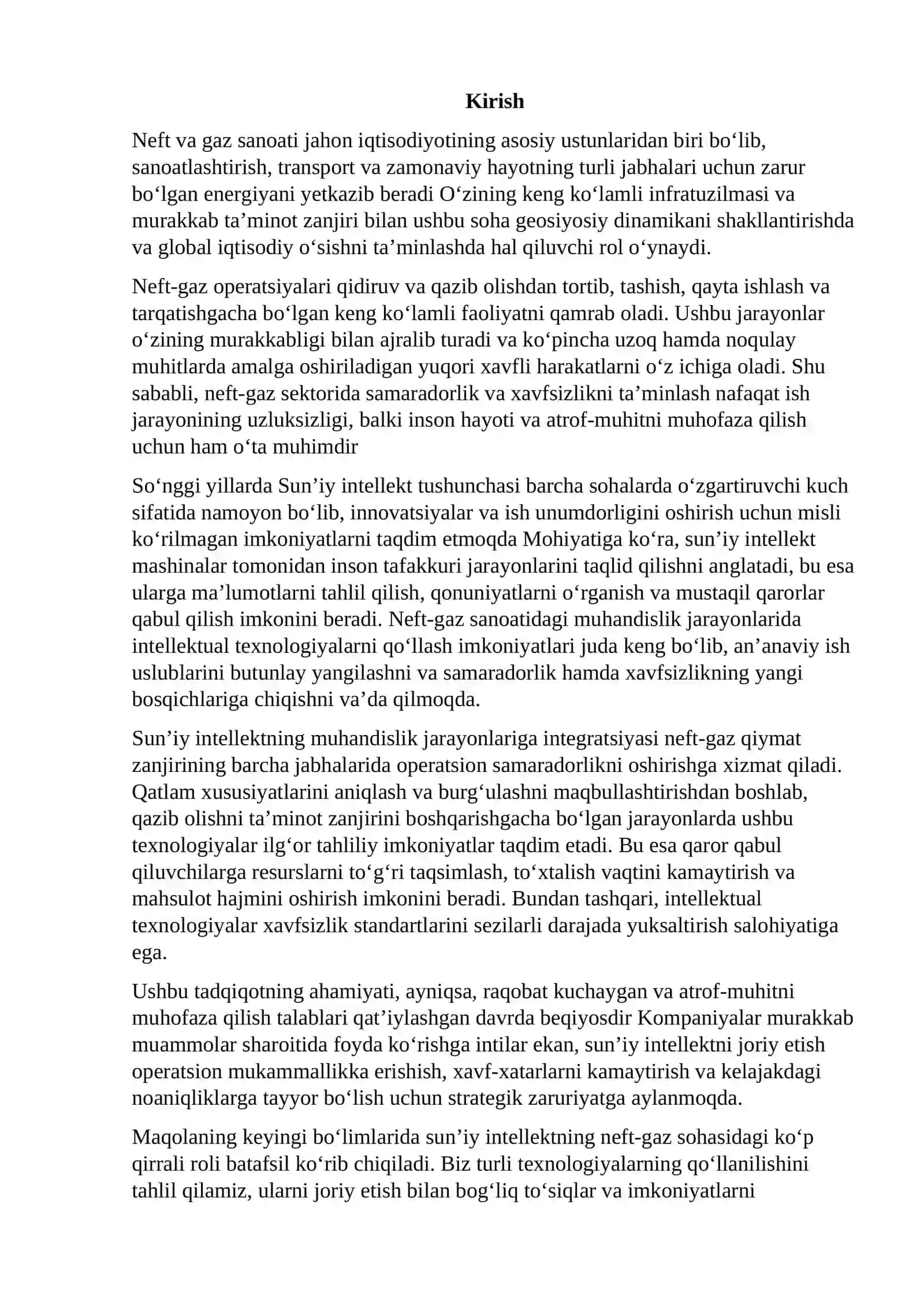 Neft-gaz tarmog‘ida sun’iy intellektning qo‘llanilish istiqbollari" 2