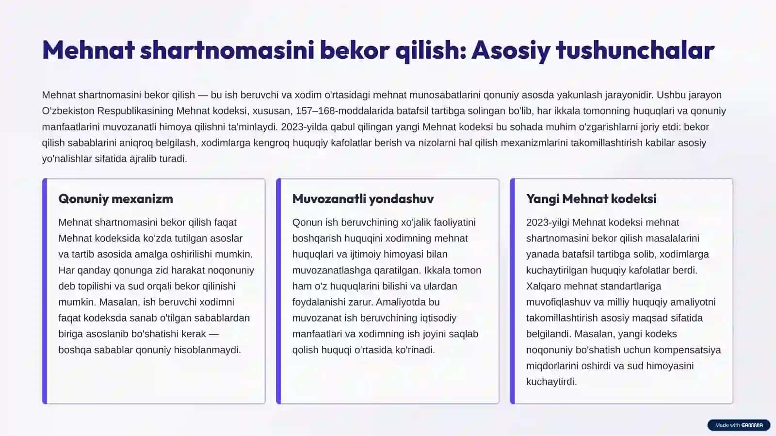 Mehnat shartnomasini bekor qilish tartibi va xodimlarning huquqiy kafolatlari 2