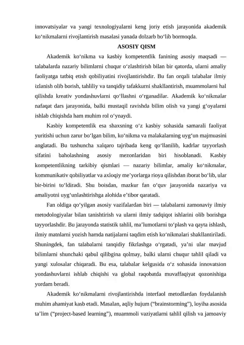 Akademik ko‘nikma va kasbiy kompetentlik fanining maqsad va vazifalari 2