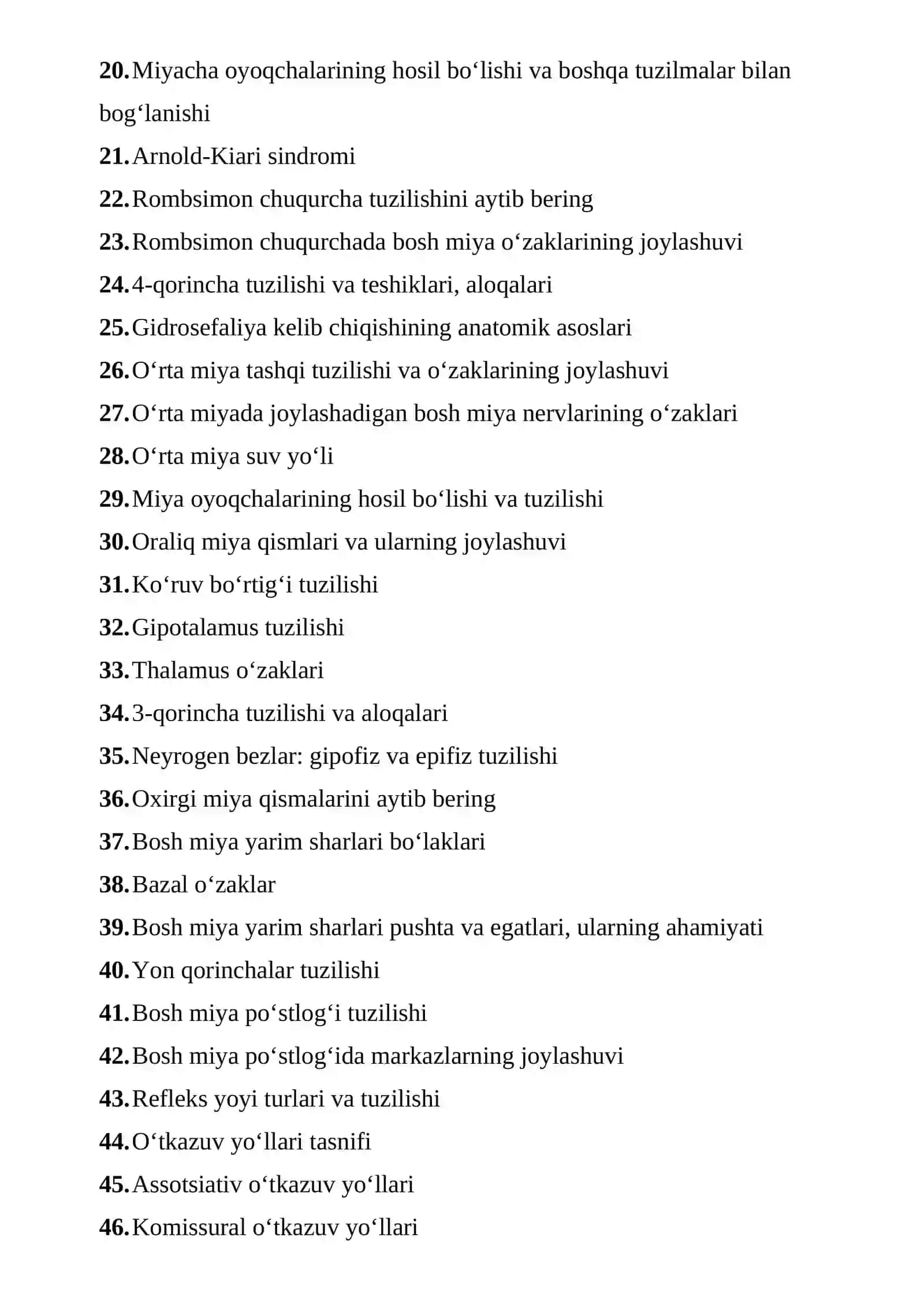 ANATOMIYADAN YAKUNIY NAZORAT SAVOLLARI 2