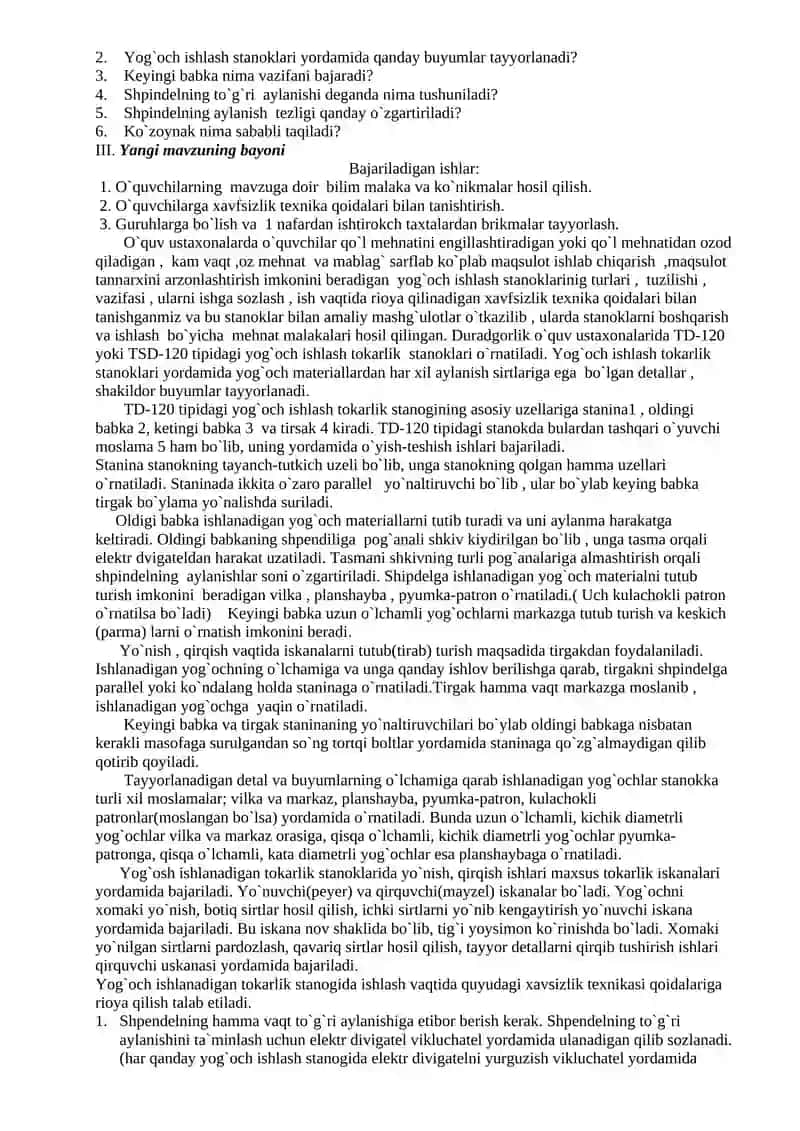 Yog‘оchgа ishlоv bеrish stаnоklаri vа ulаr hаqidа tushunchа 2
