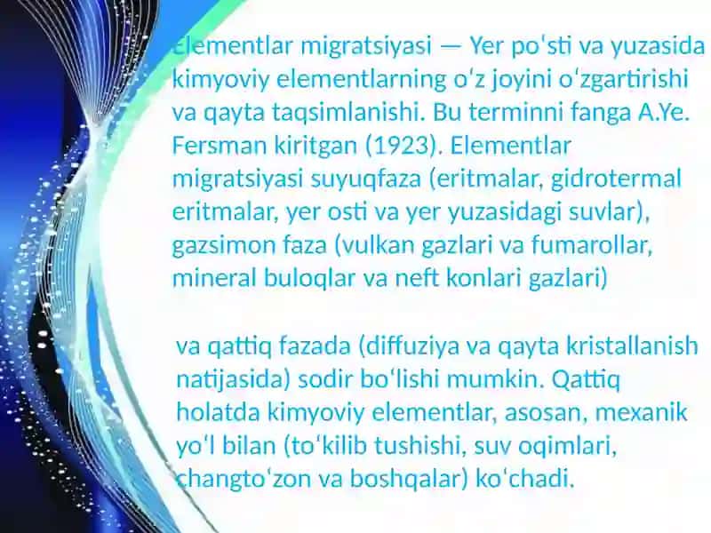 Kimyoviy elementlarni migratsiyasini o'rganish 2