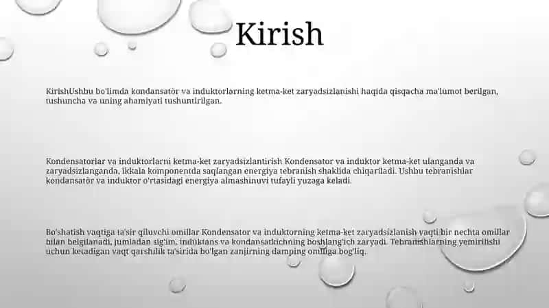 Kondensatorni R,L Zanjiri BoʻYicha Zaryadsizlanishi 2