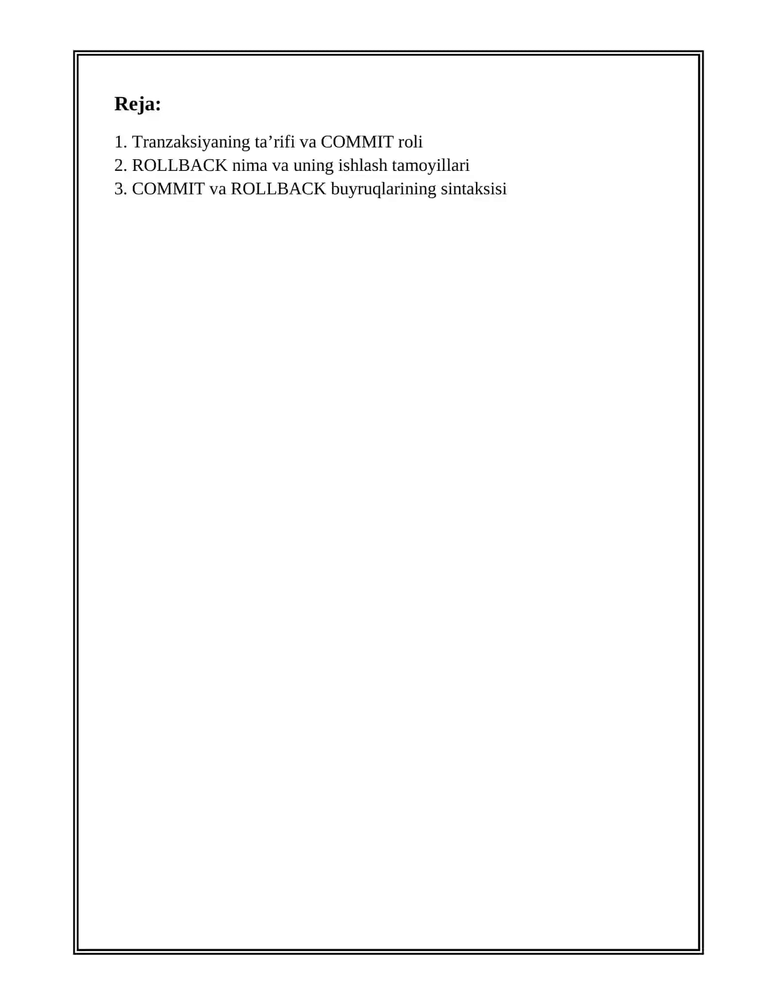 TRANZAKSIYALATNI BOSHQARISH (COMMIT, ROLLBACK) 2