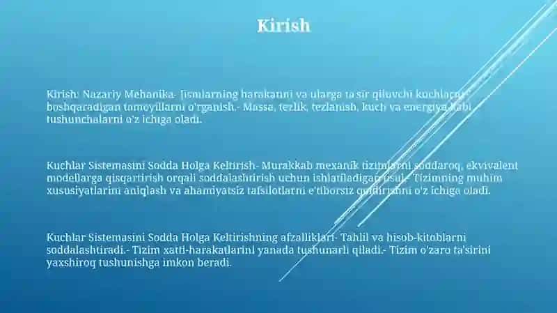 Nazariy Mehanika.Kuchlar Sistemasini Sodda Holga Keltirish 2