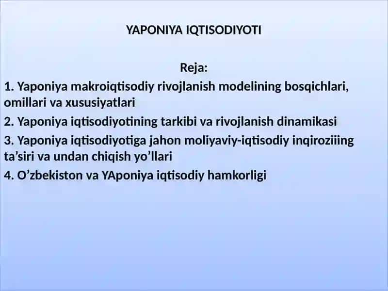 YAPONIYA IQTISODIYOTI 2