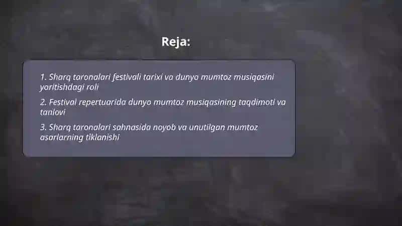 Sharq taronalari musiqalar festivali dunyo mumtoz musiqasining axborot manbasi 2