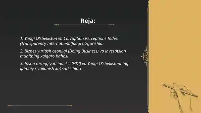 Yangi O‘zbekiston va Corruption Perceptions Index (Transparency International) dagi o‘zgarishlar 2