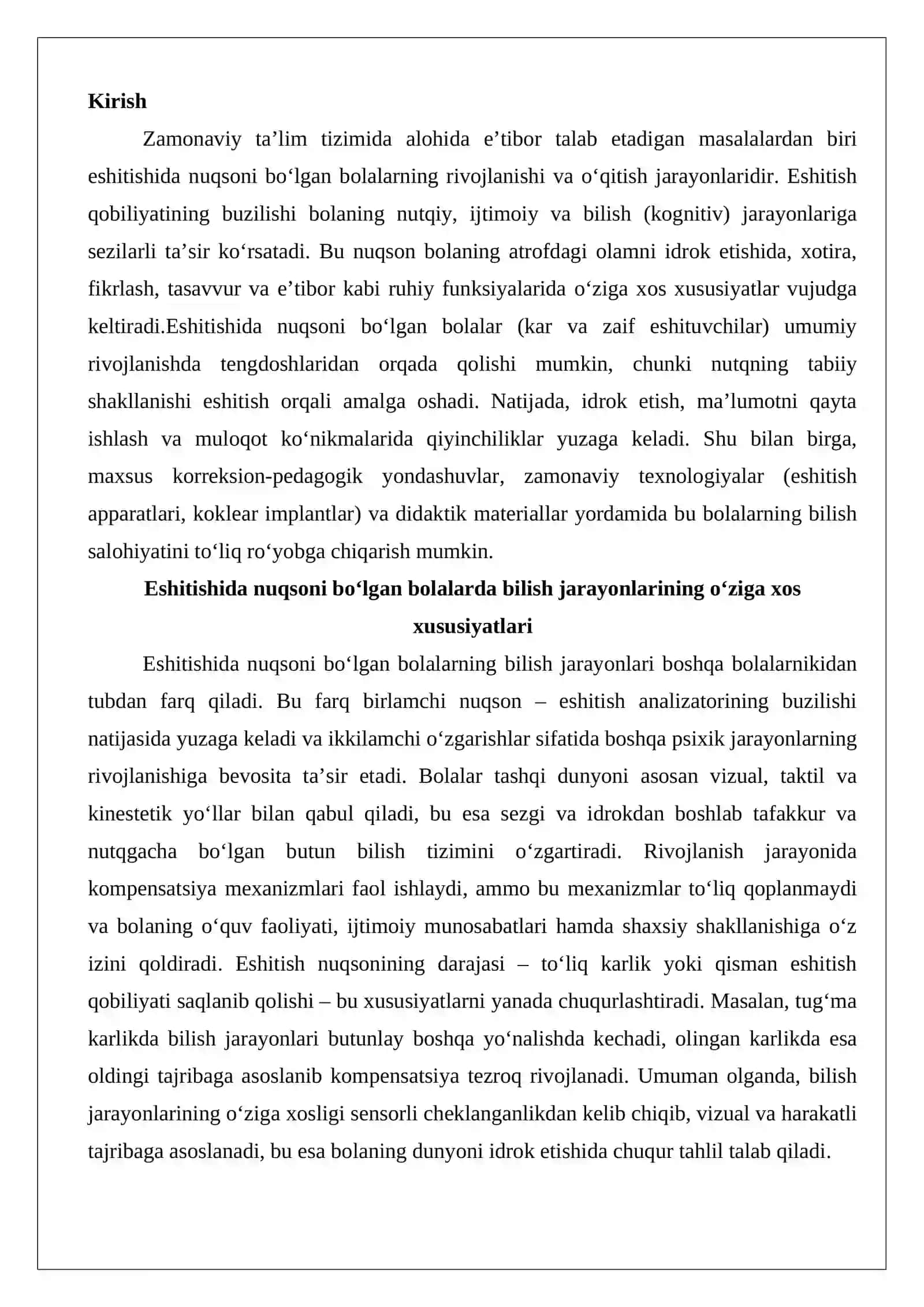 Eshitishida nuqsoni bo‘lgan bolalar bilish jarayonlarining xususiyatlarini tekshirish bo‘yicha didaktik materiallar to‘plash 2