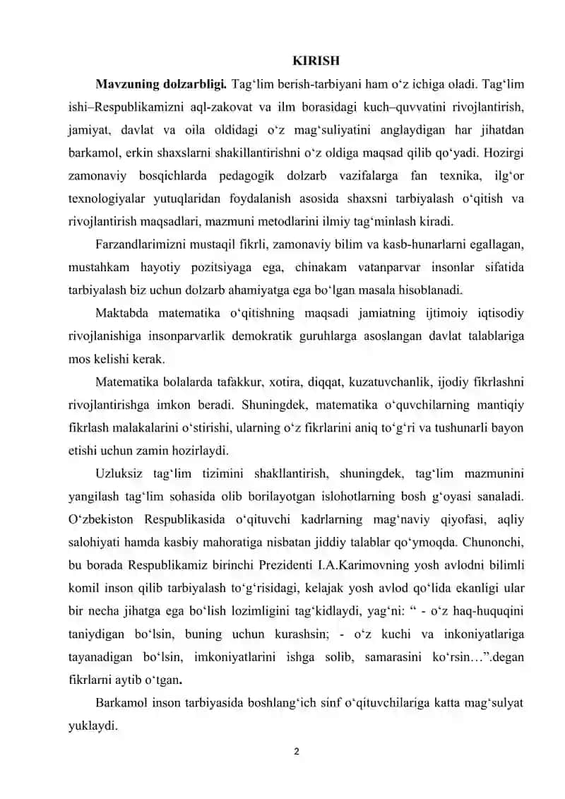 BOSHLANG‘ICH SINF O‘QUVCHILARIGA MIQDORLARNI O‘RGATISH 2