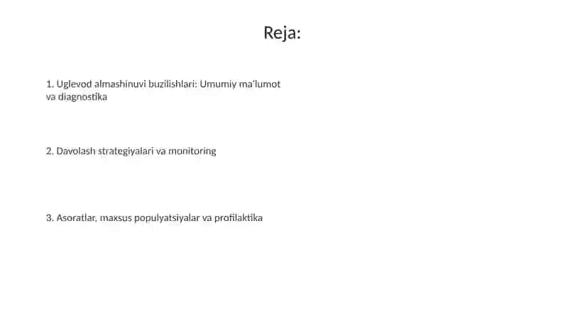 Uglevodlar almashinuvi buzilishining boshqarilishi 2