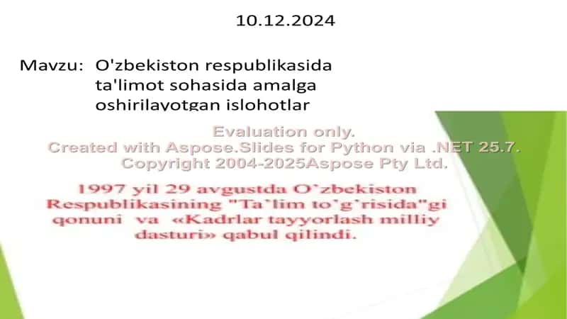 O'zbekiston respublikasida ta'limot sohasida amalga oshirilayotgan islohotlar 2