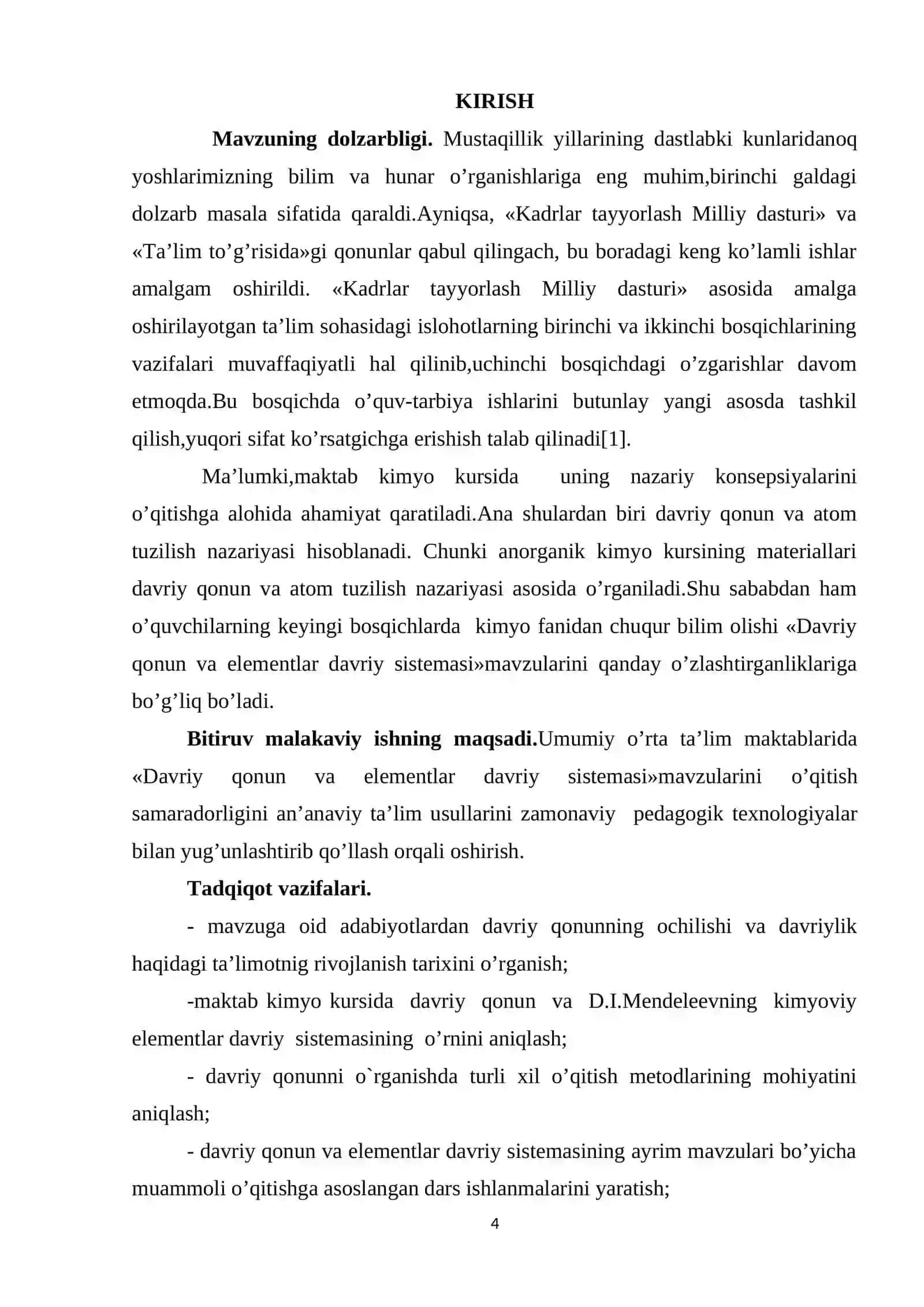 Maktab kimyo kursida davriy qonun va D.I.Mendeleevning kimyoviy elementlar davriy sistemasini o’qitish metodikasi 2