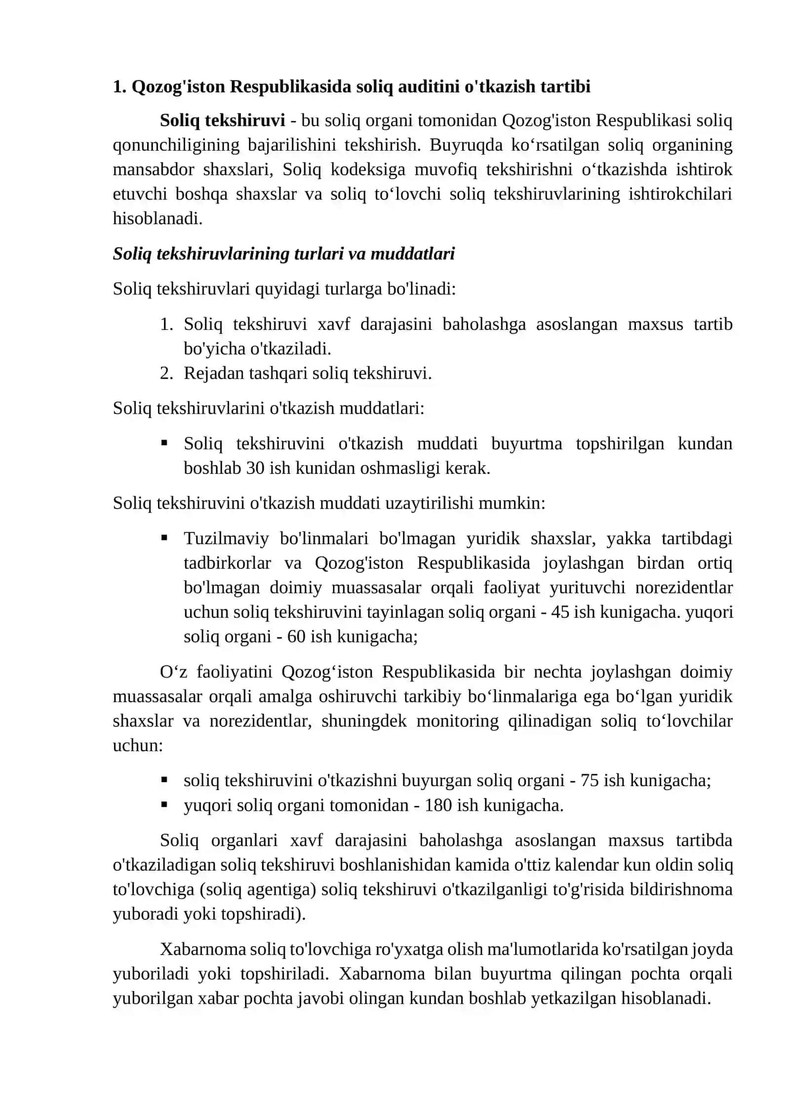 Qozog'iston Respublikasida soliq auditini o'tkazish tartibi 2