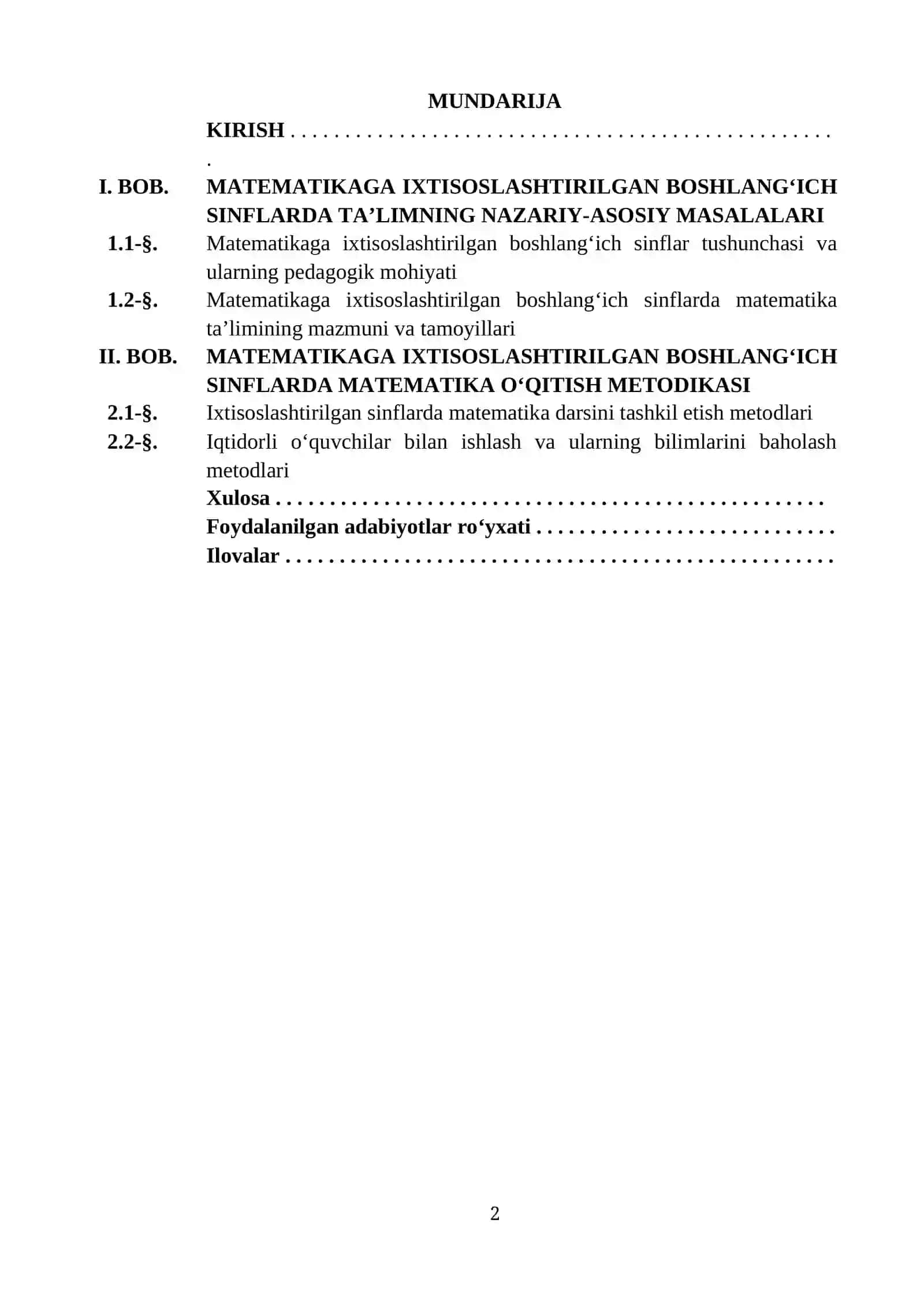 IXTISOSLASHTIRILGAN BOSHLANG'ICH SINFLARDA MATEMATIKA O'QITISH 2
