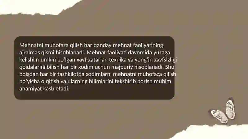 Mehnatni muhofaza qilish bo'yicha o'qitish va ularning bilimlarini tekshirish 2