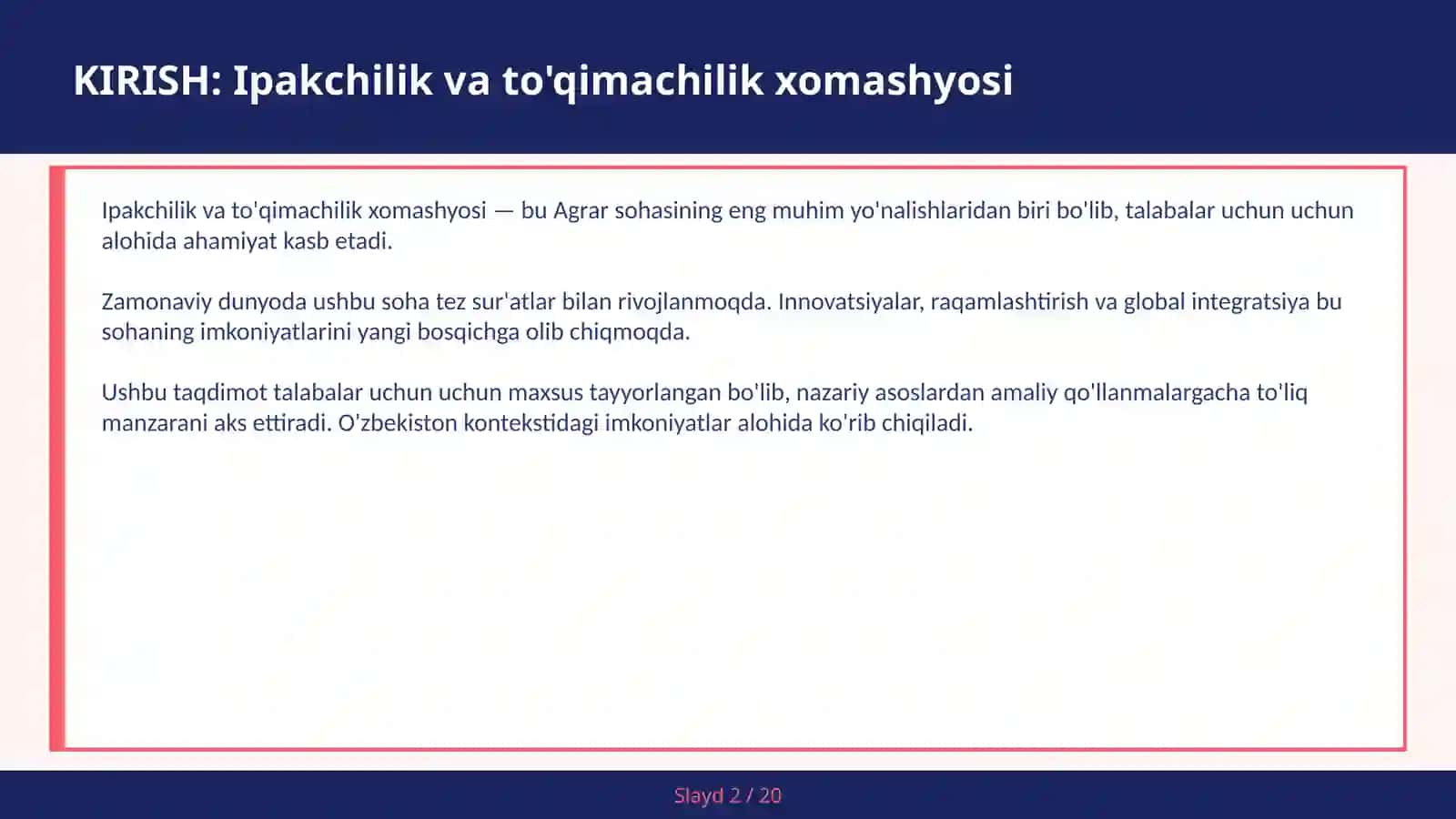 Ipakchilik va to'qimachilik xomashyosi 2