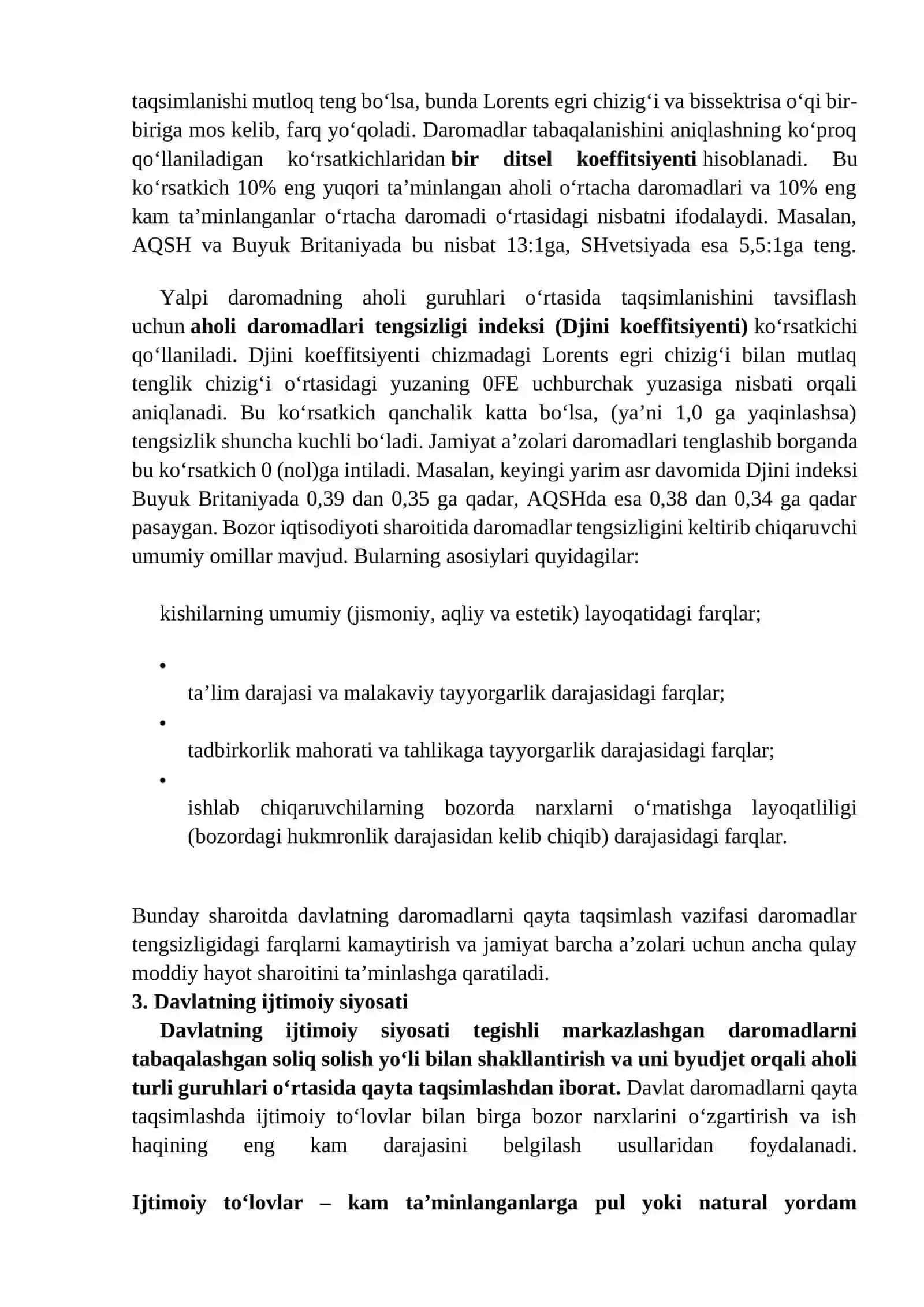 Daromadlar tengsizligi va uning darajasini aniqlash 2