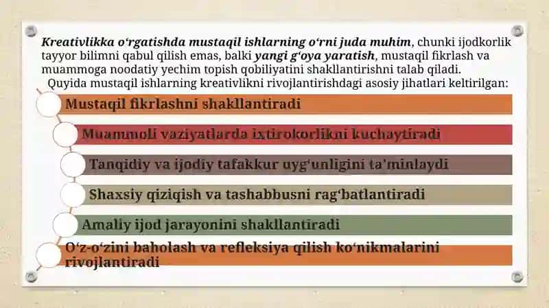 Kreativlikka o‘rgatishda mustaqil ishlarning o‘rni 2