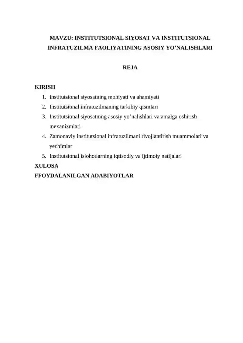 INSTITUTSIONAL SIYOSAT VA INSTITUTSIONAL INFRATUZILMA FAOLIYATINING ASOSIY YO’NALISHLARI 2