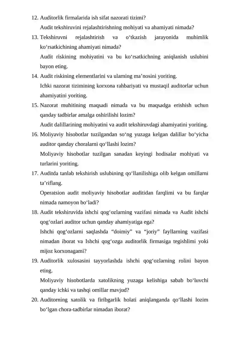Auditga kirish fanindan tuzilgan savollar 2