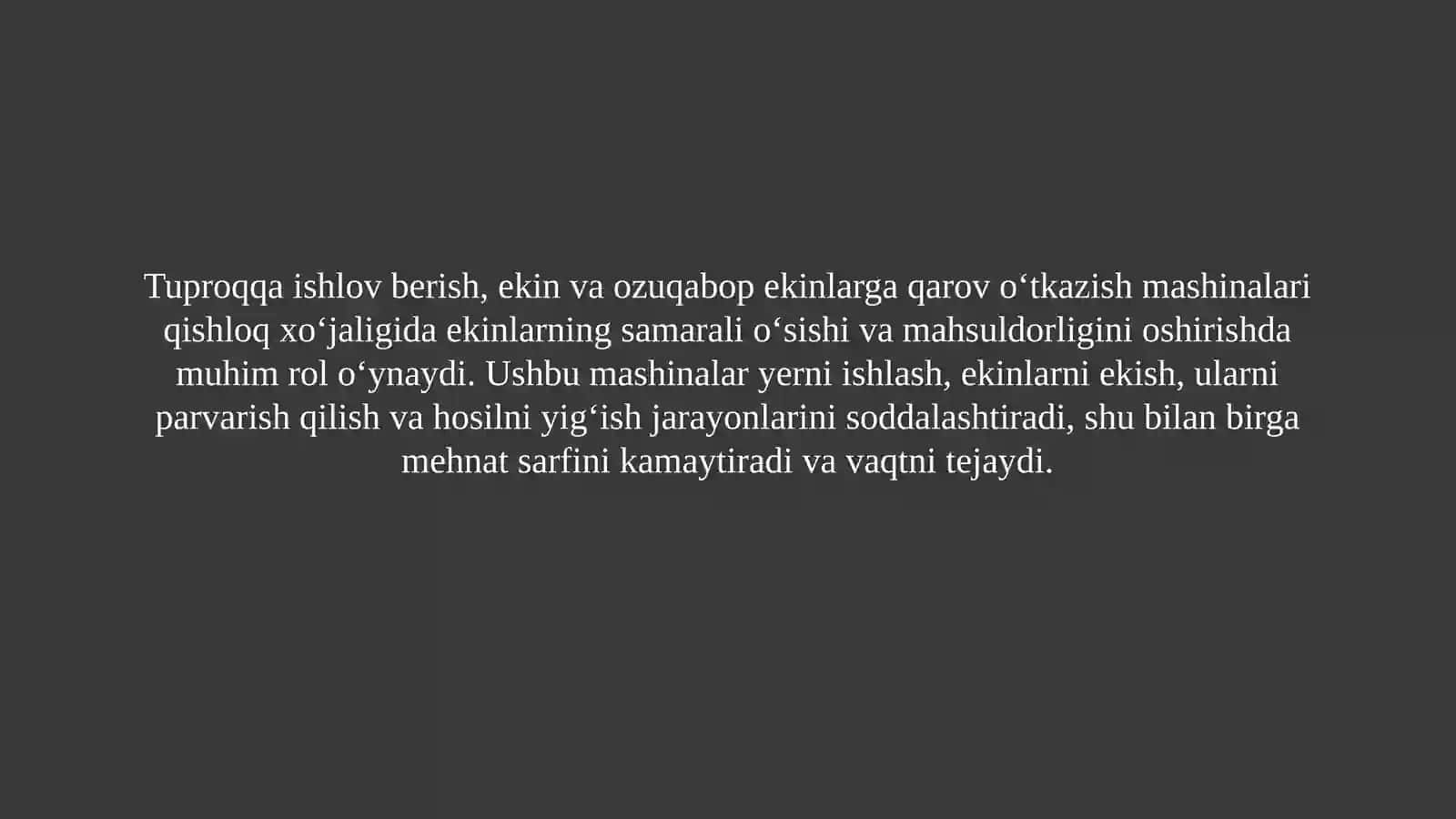 Tuproqqa ishlov berish va ekin qarov oʻtkazish mashinalari 2