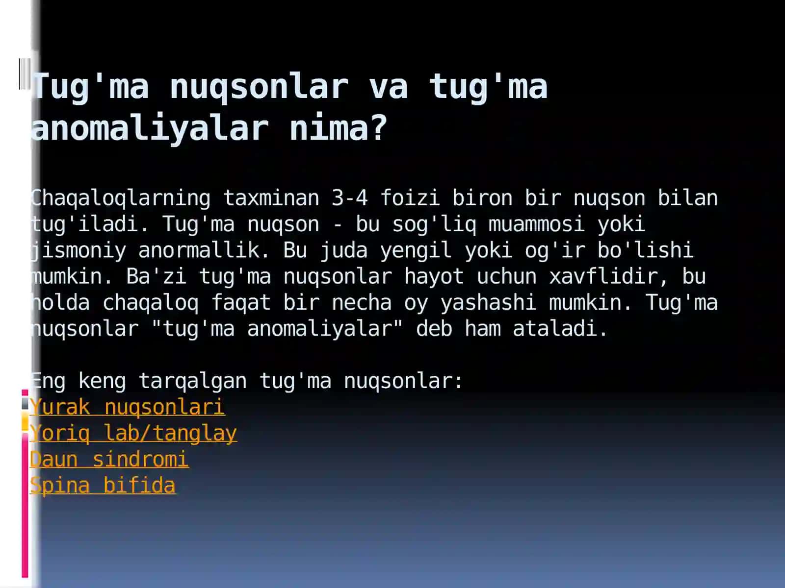 TUG’MA ANOMALIYALAR. CHALA TUG’ILGANLARDAGI BUZILISHLAR 2