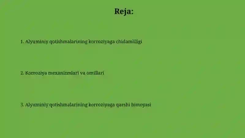 Alyuminiy qotishmalarining korroziyaga chidamliligi 2