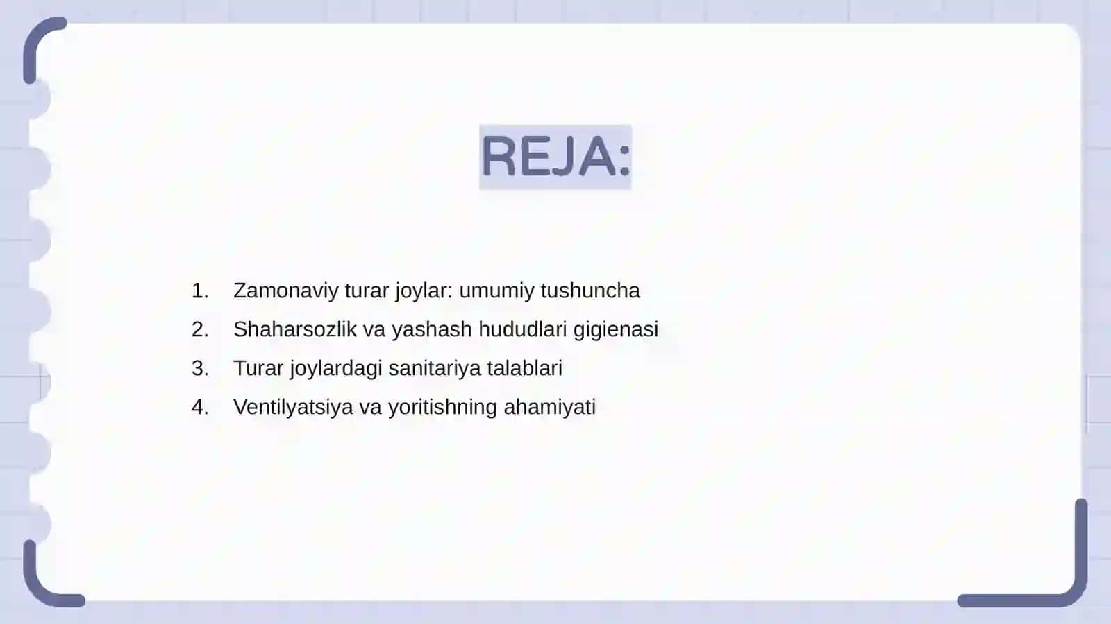 Zamonaviy turar joylar va shaharlardagi yashash mavzelariga bo'lgan gigienik talablar 2