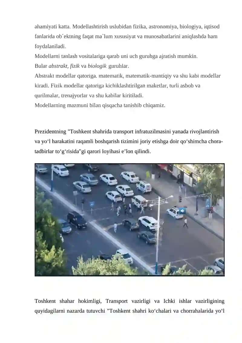 Yol harakatini madellashtirish va simulyatsiyalash 2