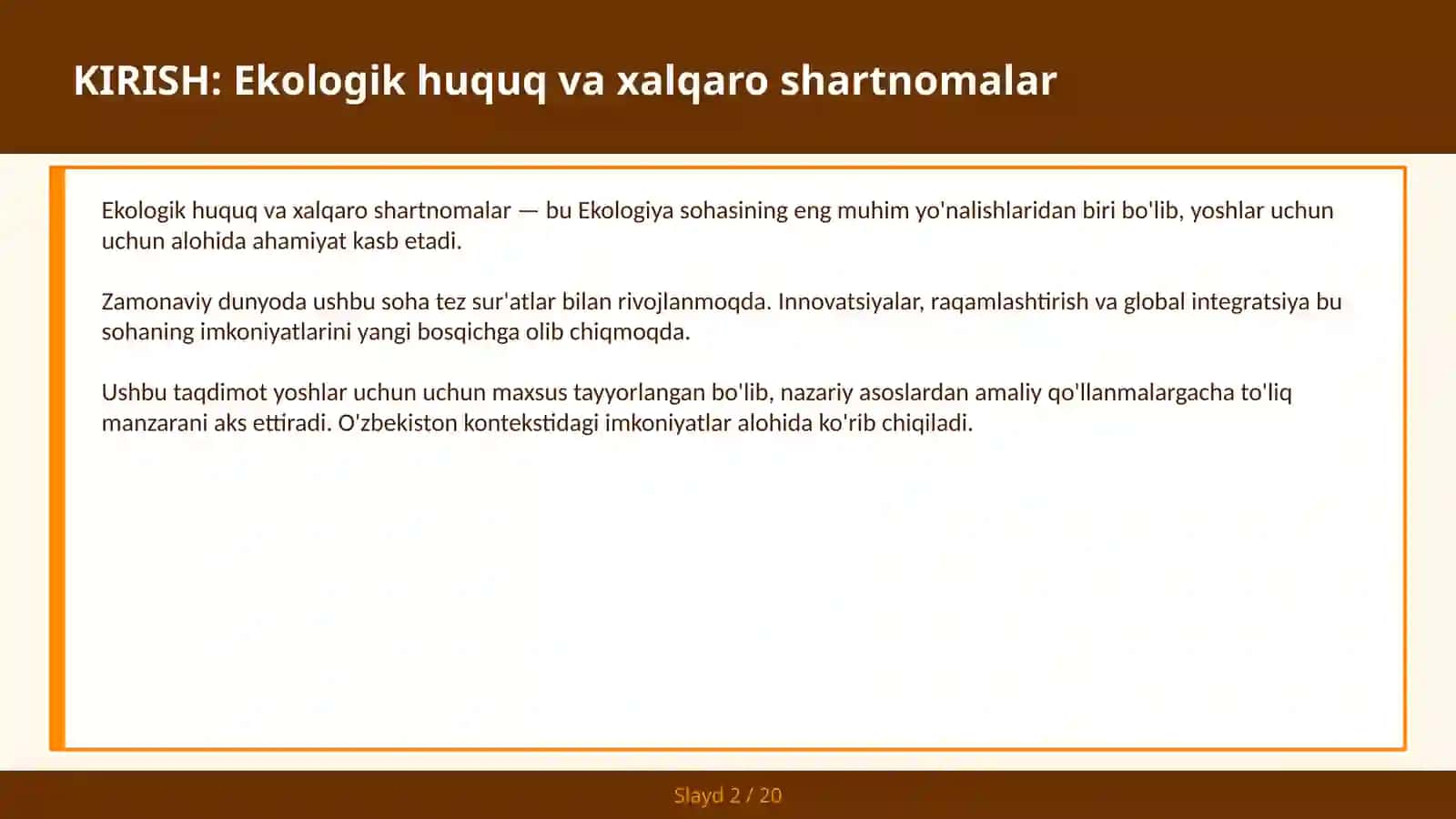 Ekologik huquq va xalqaro shartnomalar 2