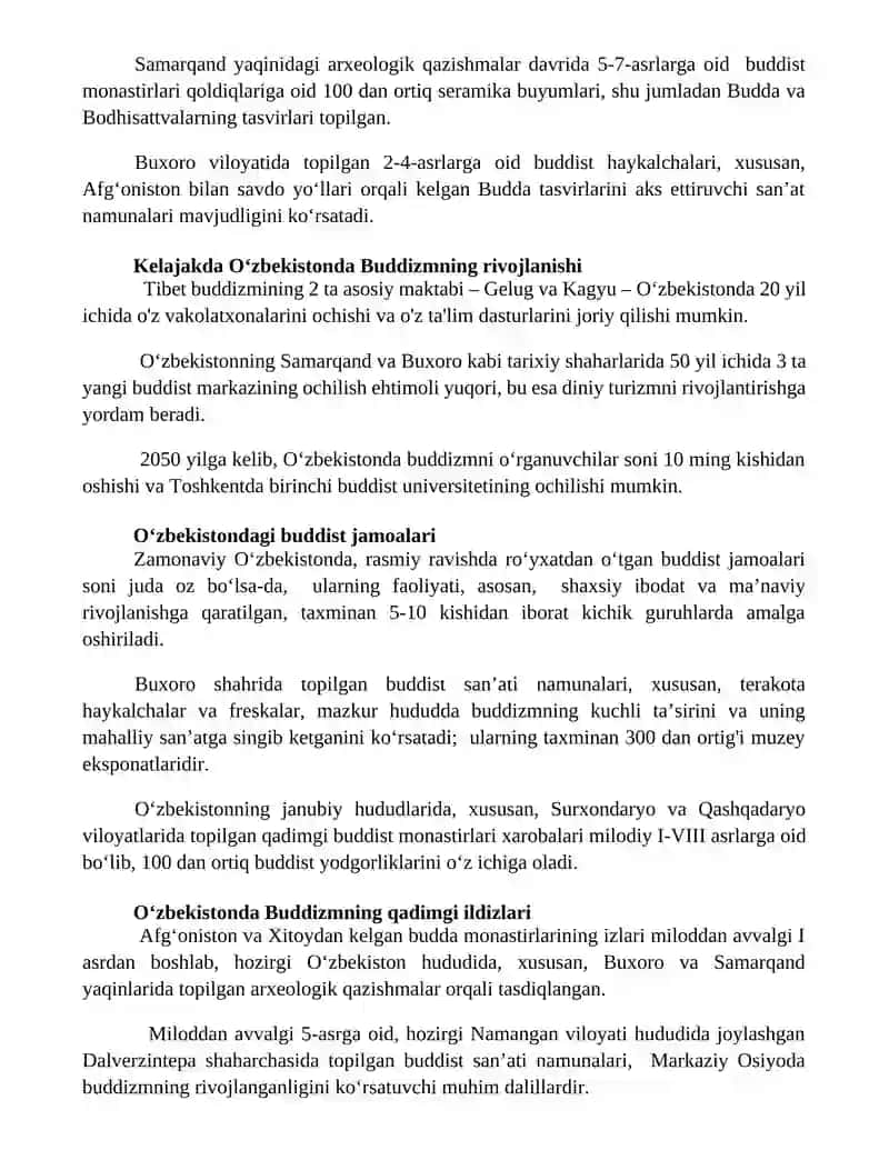 Oʻzbekistonda buddaviylik dinining tarixiy ildizlari va hozirgi zamon 2