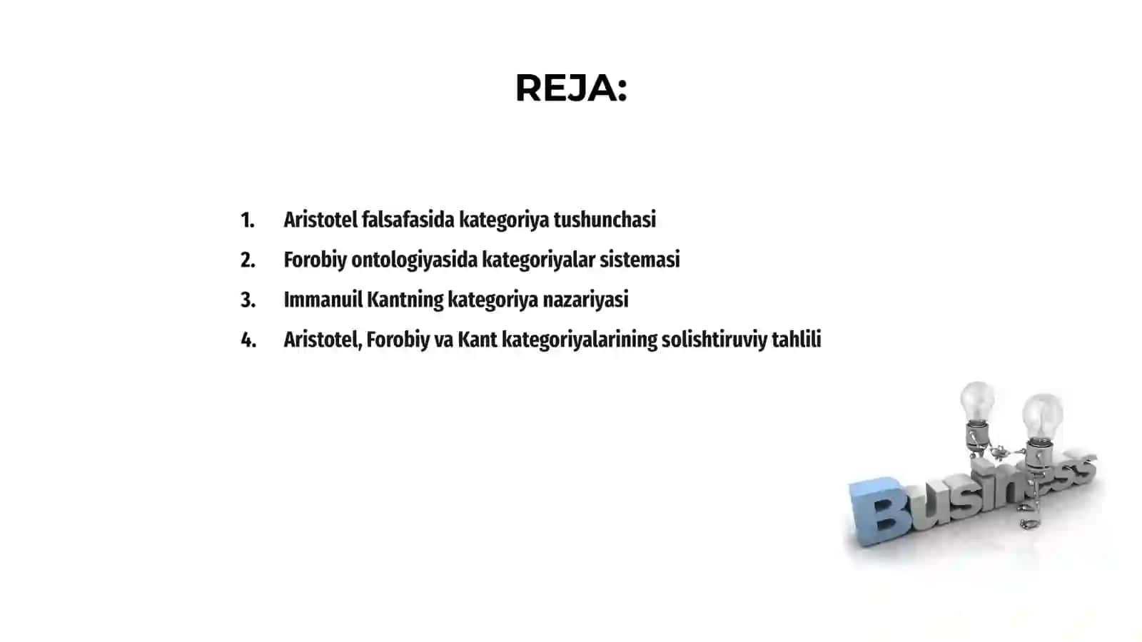 Aristotel, Forobiy va Kant ontologiyasida katagoriylaraning tasnifi 2