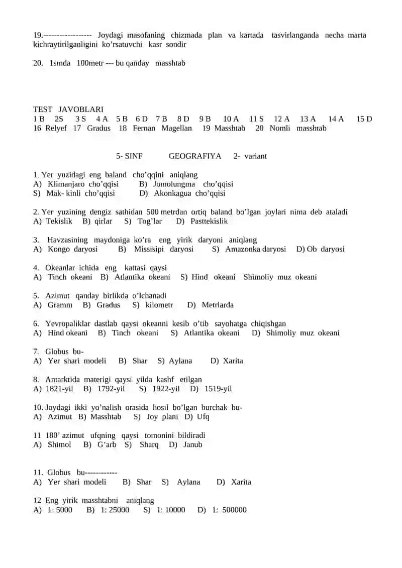 5- SINF GEOGRAFIYA 1- variant 2