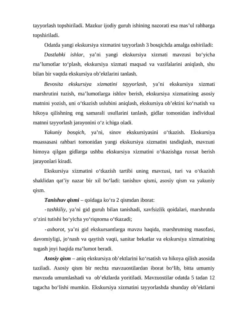 Ekskursiya Xizmatini Tayyorldash Texnologiyasi 2