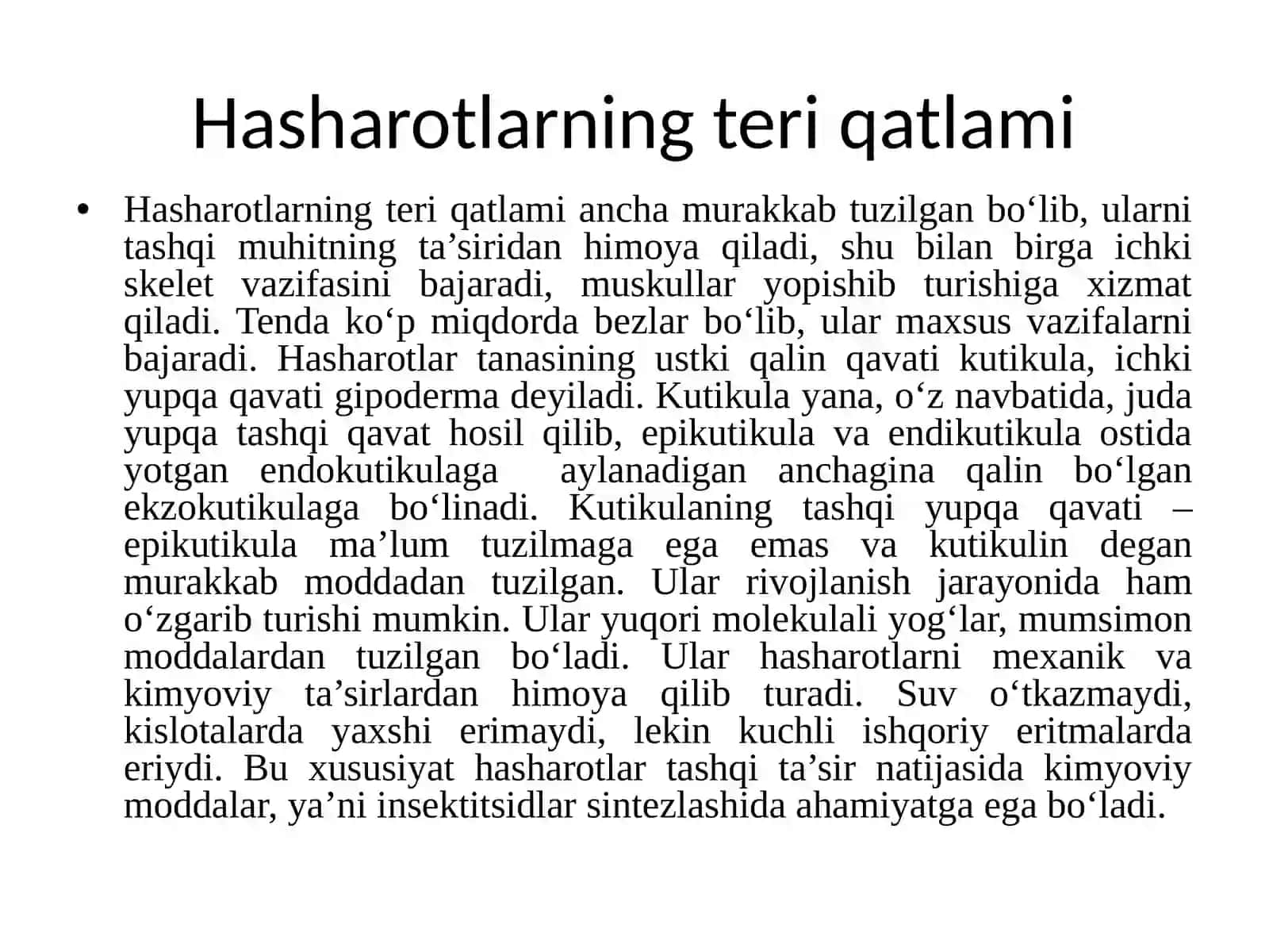 Hasharotlarning teri qoplami va muskullarining tuzilishi 2