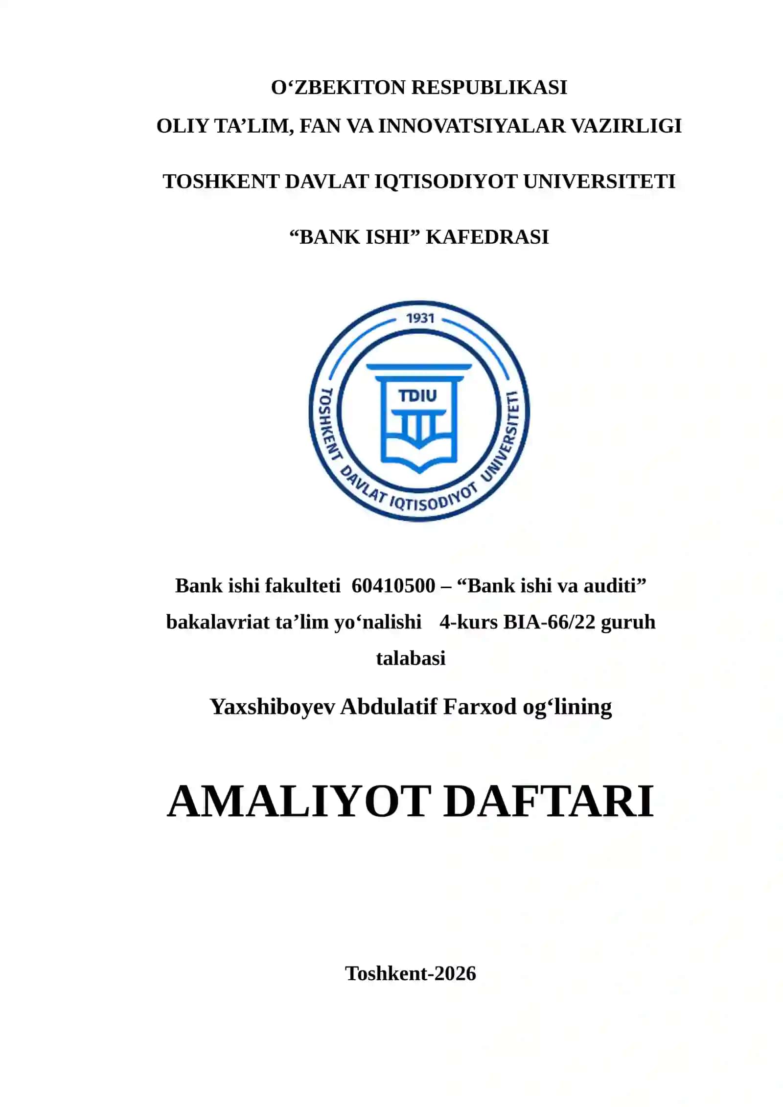 "TURONBANK" BXM MALAKAVIY AMALIYOTI HISOBOTI 2