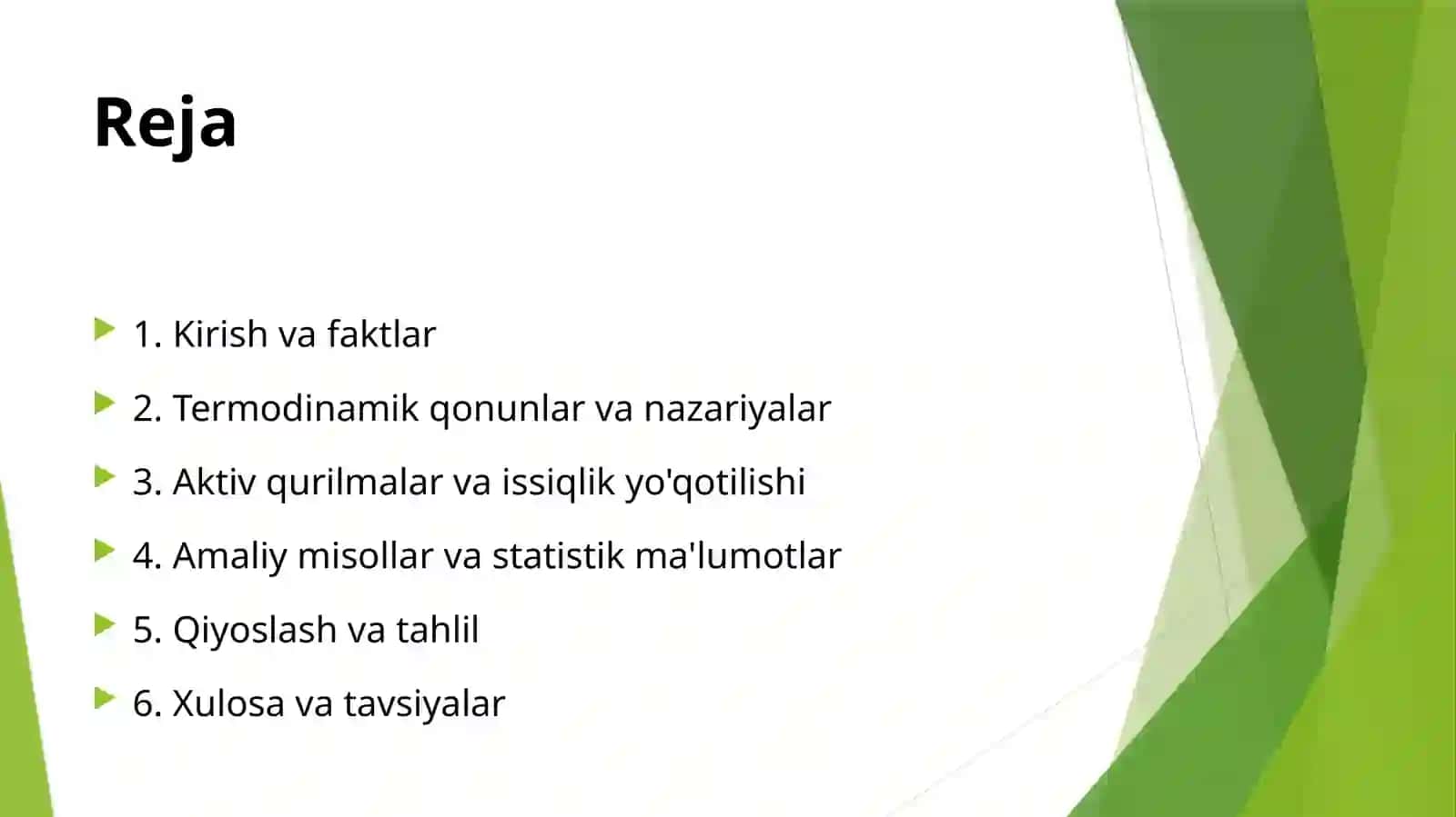 Aktiv bosqichda issiqlik energiyasining yoqotilishi 2