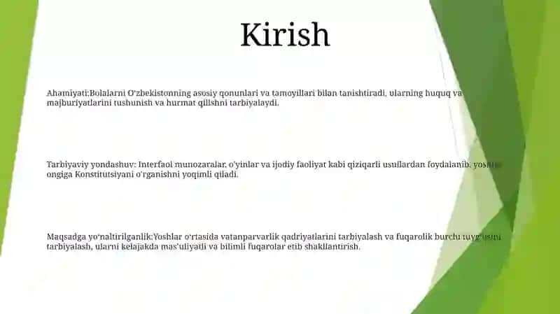 Maktabgacha Yoshdagi Bolalarni OʻZbekiston Respublikasi Konstitutsiyasi Bilan Tanishtirish 2
