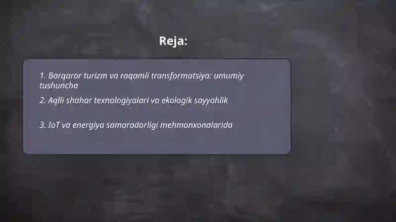 Turizm barqarorlikda tehnalogiya va inovatsyalar oʻrni 2