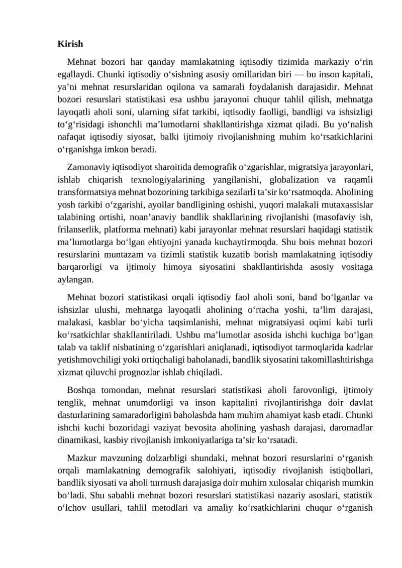 Mehnat bozori resurslari statistikasi 2