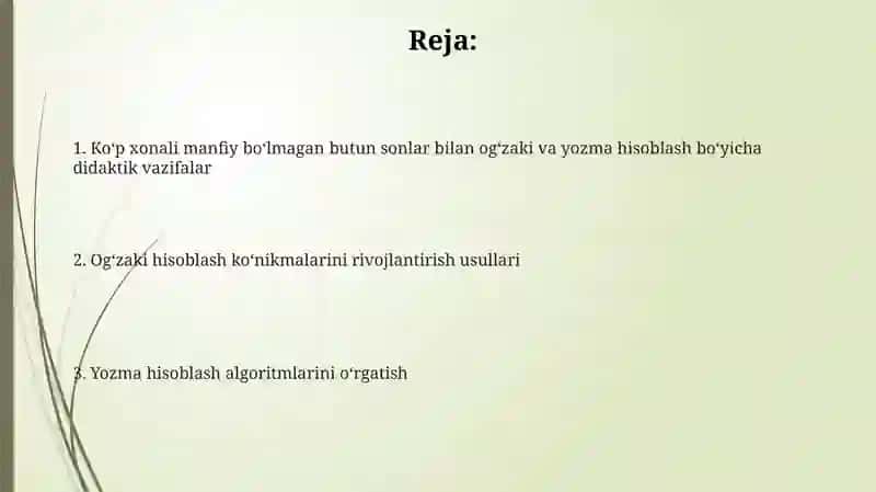Koʻp xonali manfiy boʻlmagan butun sonlar ustida ogʻzaki va yozma hisoblashga doir didaktik topshiriqlar 2