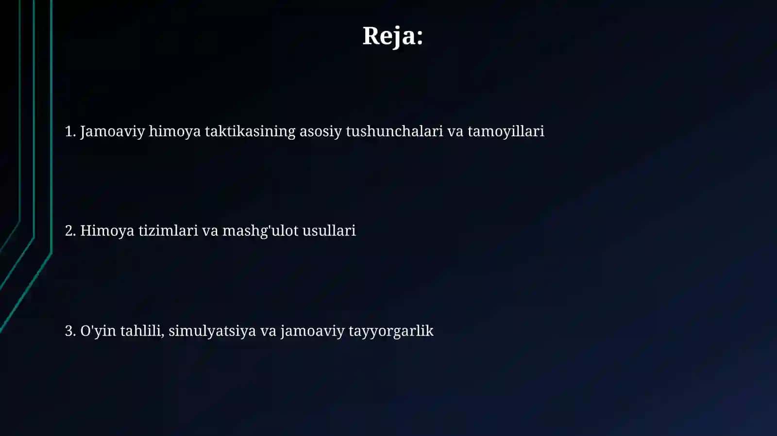 Himoyadajamoa o'yin taktikasini o'rgatish usullari uslublar kompleksinitayyorlash 2