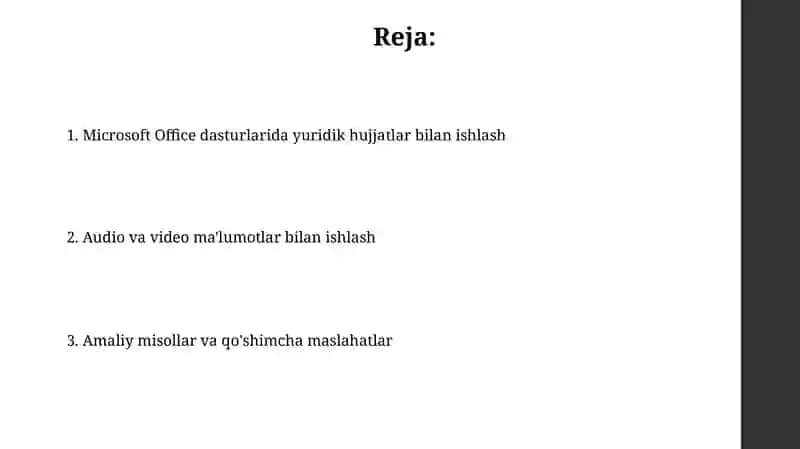 Microsoft Office dasturlarida yuridik hujjatlar bilan ishlash 2