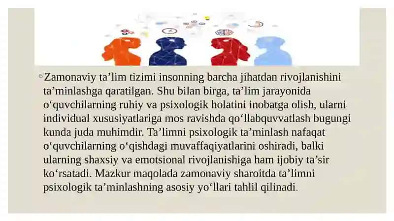 Zamonaviy sharoitda ta’limni psixologik ta’minlashning asosiy yo‘li 2