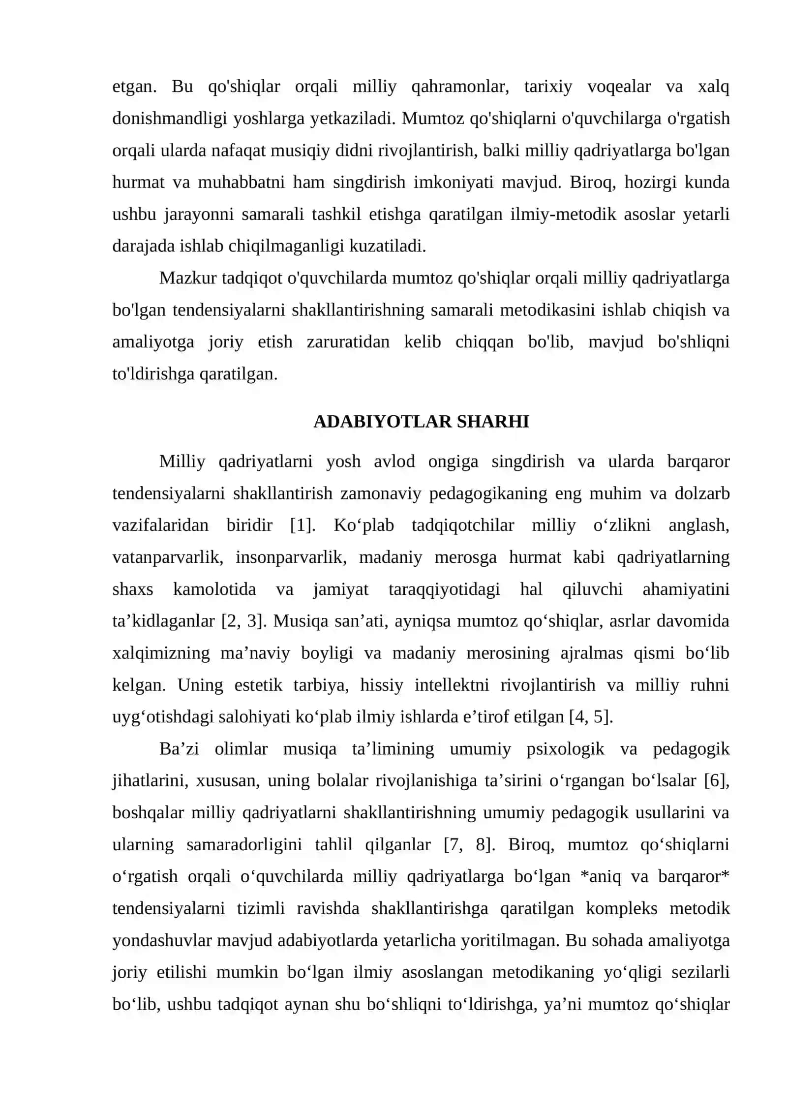 O'QUVCHILARGA MUMTOZ QO'SHIQLARNI O'RGATISH ORQALI ULARNI MILLIY QADRIYATLARIMIZGA BO'LGAN TENDENSIYALARNI SHAKLLANTIRISH METODIKASI 2