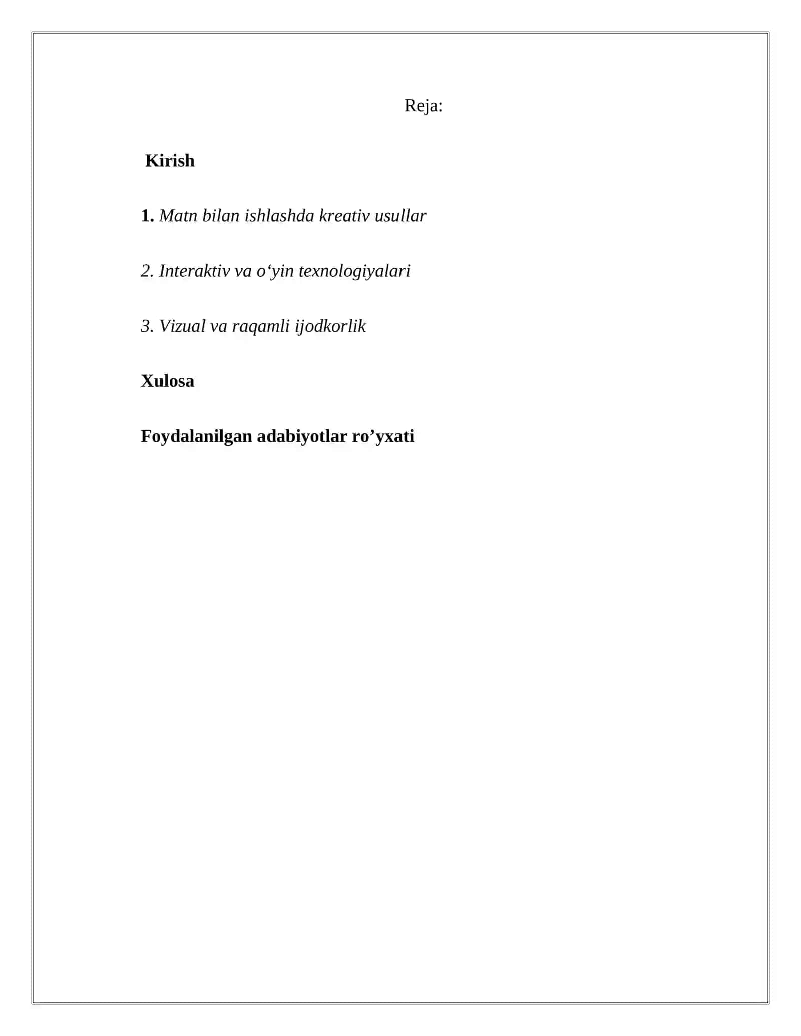"Adabiyot darslarida o‘quvchilar kreativligini oshirish usullari" 2