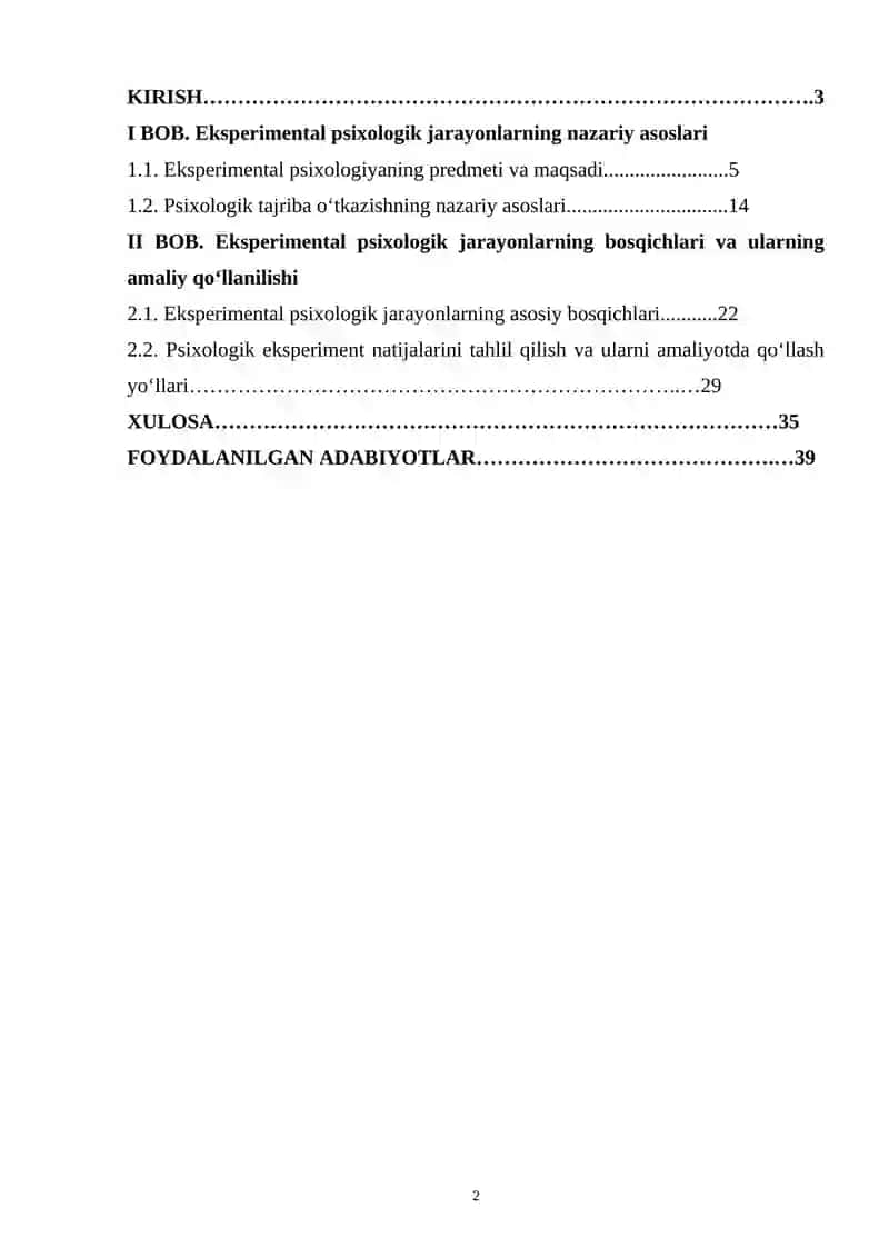 Eksperimental psixologik jarayonlar bosqichlari 2